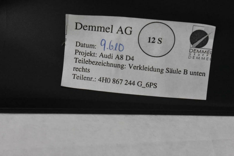 Load image into Gallery viewer, 11-17 Audi A8 A8 Quattro Right Side B Pillar Lower Trim Cover Panel Black OEM