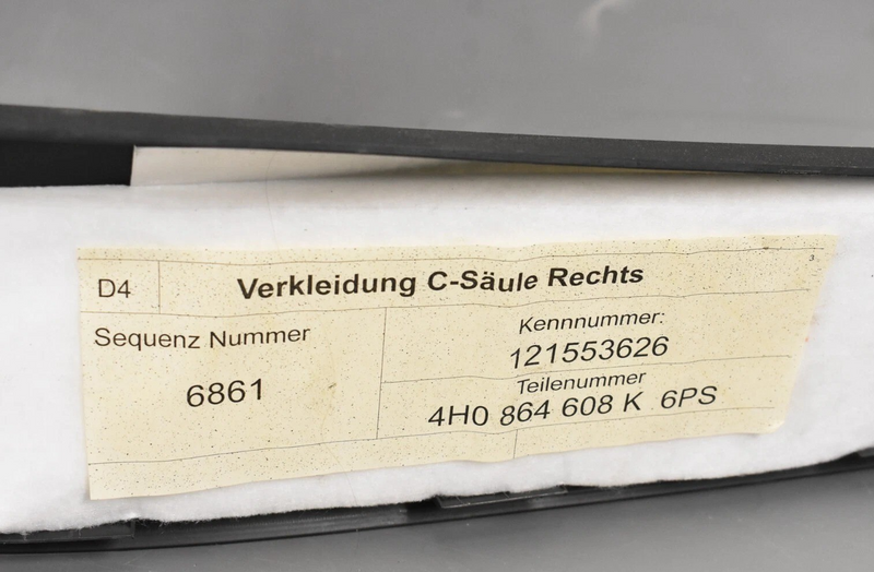 Load image into Gallery viewer, 11-15 Audi A8 Quattro Rear Right Lower Quarter Lid Cover Trim 4H0864608K Oem