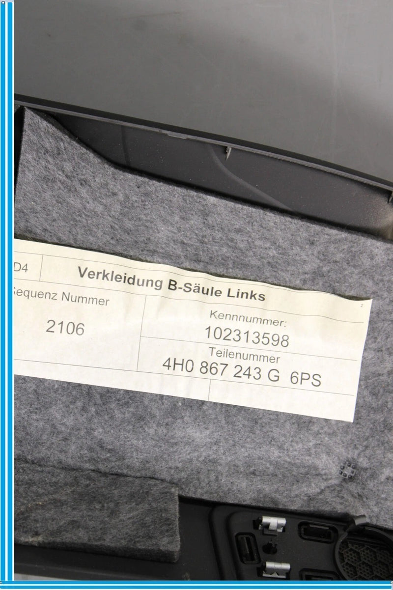 Load image into Gallery viewer, 11-18 Audi A8 Quattro Left Driver Side Lower B Pillar Trim Cover Panel Oem