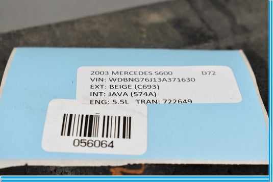 00-06 Mercedes S500 S600 Rear Bumper Reinforcement Bar Energy Absorber Foam Oem