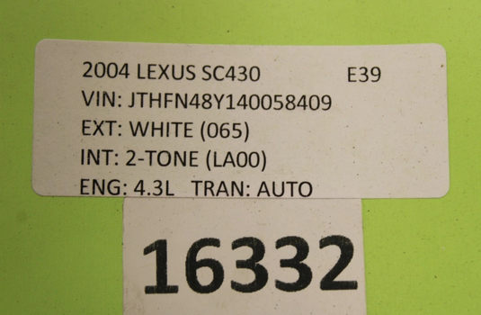 02-10 Lexus SC430 AC A/C Air Conditioning Condenser Assembly Unit 8846024091 Oem