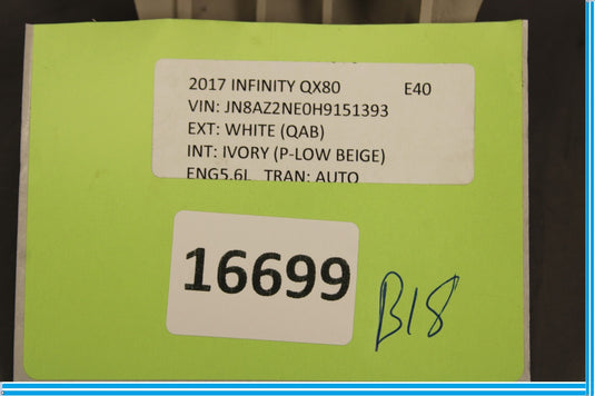 15-20 Infiniti QX80 Rear Left Driver Side Door Reinforcement Bracket Oem
