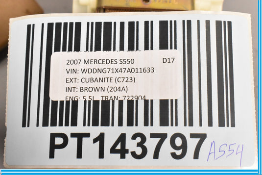 07-13 Mercedes S550 S600 W221 Rear Center Seat Belt Retractor Buckle Oem