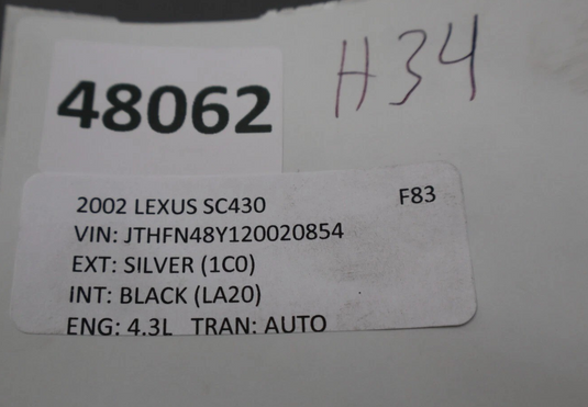 02-05 Lexus SC430 Front Right Passenger Side Seat Headrest Head Rest Black Oem