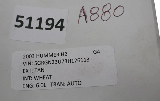 03-09 Hummer H2 Front Left Driver Side Head Light Headlight Lamp 20821229 Oem