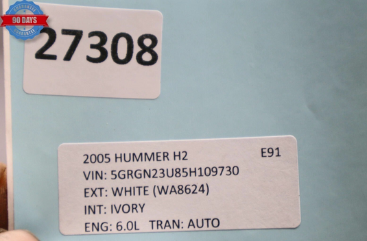 03-09 Hummer H2 Rear Right Passenger Side Door Window Auto Glass 15189211 Oem