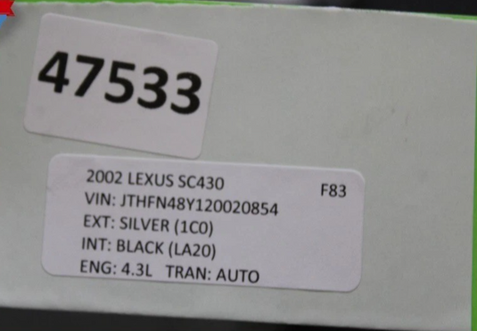 02-10 Lexus SC430 Convertible Hard Top Roof Cover Panel Silver 6320124050 Oem