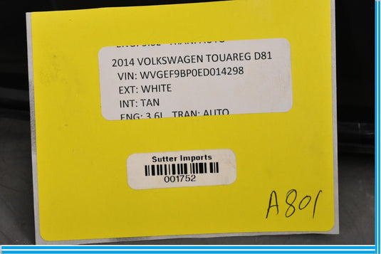 11-17 Volkswagen VW Touareg Center Console Ash Tray Storage Compartment Oem