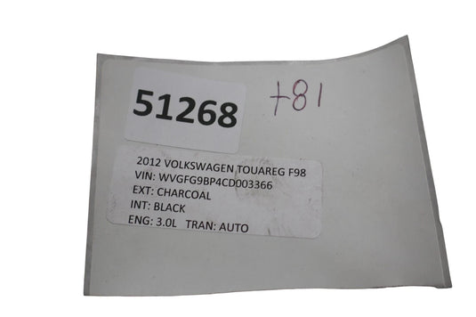 11-17 Volkswagen Touareg Front Left Driver Side Seat Frame Trim 7P6881313 OEM