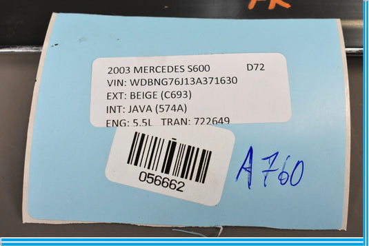 03-06 Mercedes CL500 S500 S600 S550 Front Right Side Door Step Sill Scuff Oem
