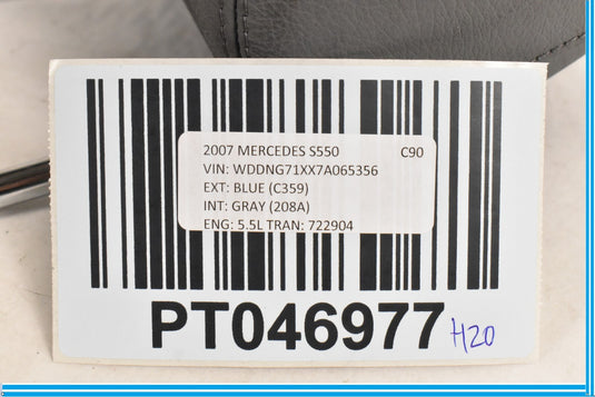 07-09 Mercedes W221 S550 Front Right or Left Seat Headrest Head Rest Gray