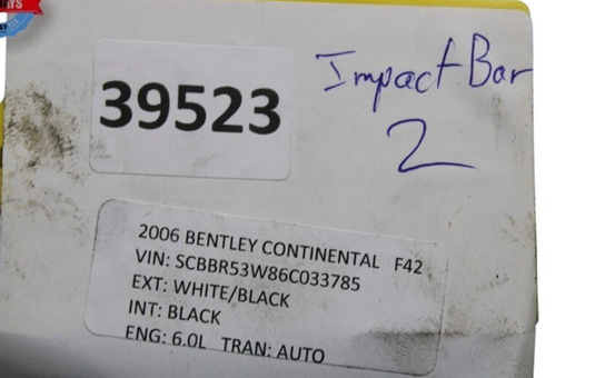 03-12 Bentley Continental Rear Bumper Reinforcement Impact Bar 3W0807311K Oem