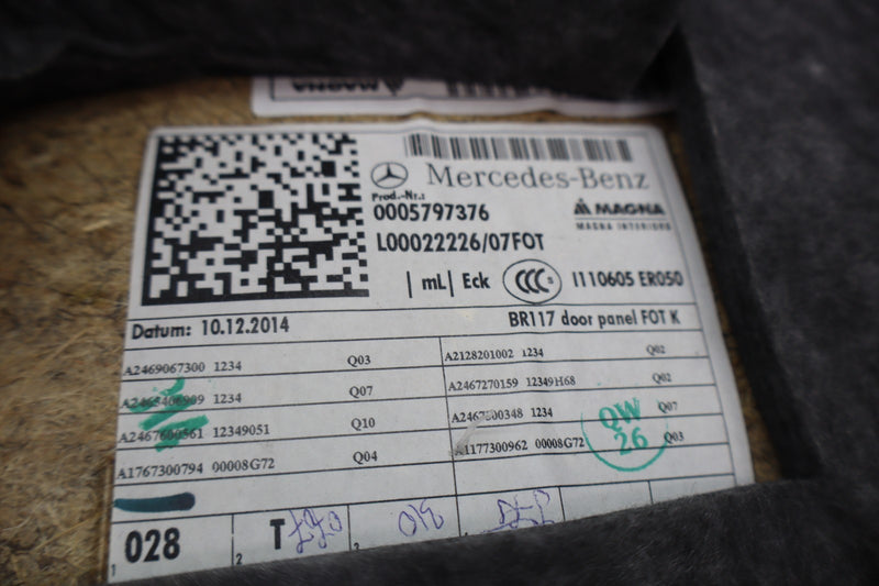 Load image into Gallery viewer, 14-19 Mercedes W117 CLA250 Rear Left Driver Side Interior Door Trim Panel Oem
