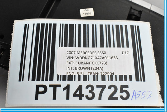 07-14 Mercedes S550 CL550 W221 Ac A/c Heater Climate Control Switch Panel Oem