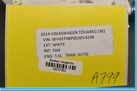 11-17 Volkswagen VW Touareg Right Passenger Side Window Motor Regulator Oem