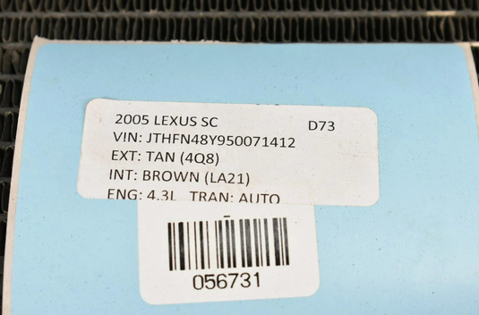 02-10 Lexus SC430 AC A/C Air Conditioning Condenser Radiator 8846024091 Oem