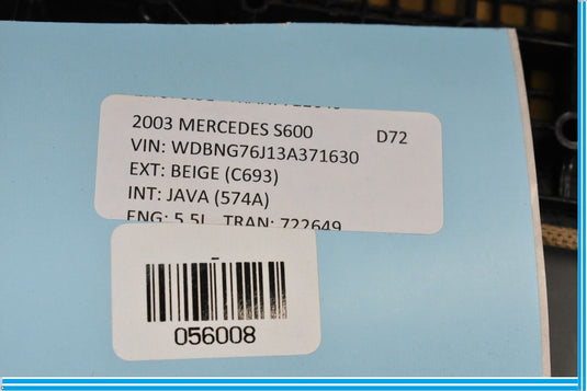 00-06 Mercedes S500 S600 W220 Rear Deck Panel Third Brake Lamp Light Oem