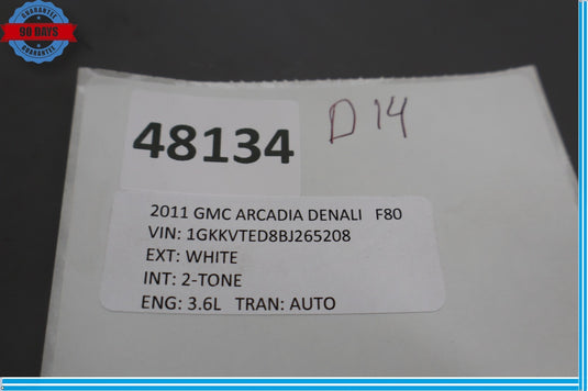 09-12 GMC Acadia Rear Right Side Interior Roof Door Grip Grab Bar Handle Oem