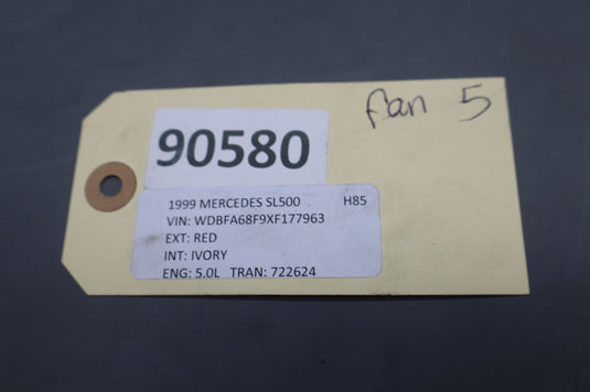 90-02 Mercedes R129 300SL SL500 Radiator Cooling Fan Motor 0005007693 Oem
