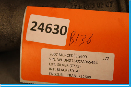03-12 Mercedes S600 SL600 CL600 W220 Left Turbocharger Hose Pipe Oem