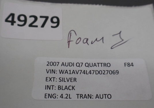 07-09 Audi Q7 Front Bumper Impact Bar Energy Absorber Foam Black 4L0807550 Oem