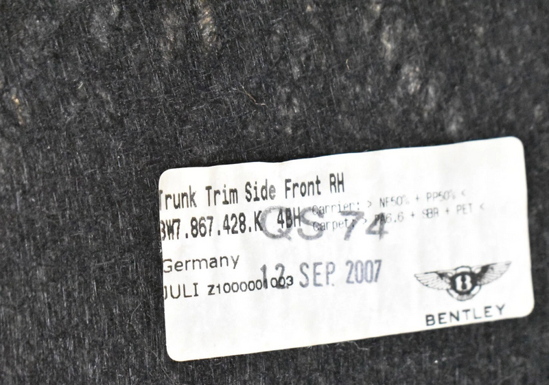 Load image into Gallery viewer, 07-11 Bentley Continental GTC Right Side Inside Trunk Carpet Cover Panel Oem
