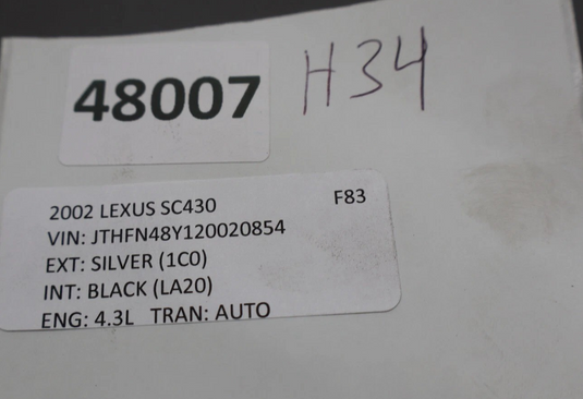 02-05 Lexus SC430 Z40 Front Left Driver Side Seat Head Rest Headrest Black Oem