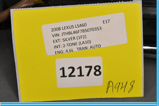 07-17 Lexus LS460 Rear Left Side Door Keyless Entry Exterior Handle Oem