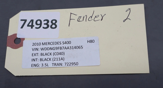 07-13 Mercedes S400 S550 S600 Left Driver Side Fender Panel Assembly Black Oem