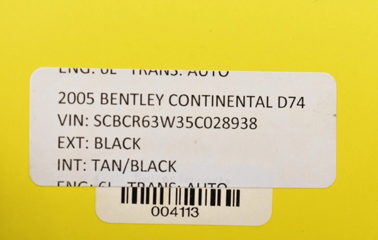 03-06 Bentley Continental Front Left Side Seat Upper Backrest Cushion Black OEM