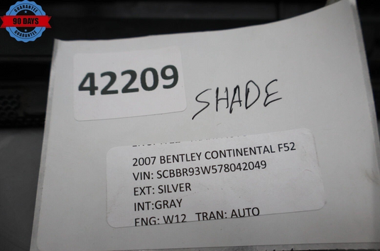 06-13 Bentley Continental Rear Window Sun Shade Screen Roller Blind Black OEM