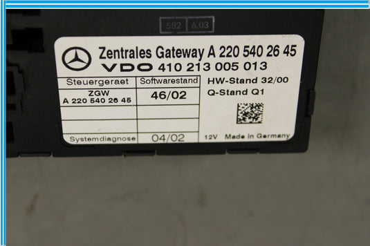 03-06 Mercedes S500 S600 Central Gateway Control Module Unit ECU Oem
