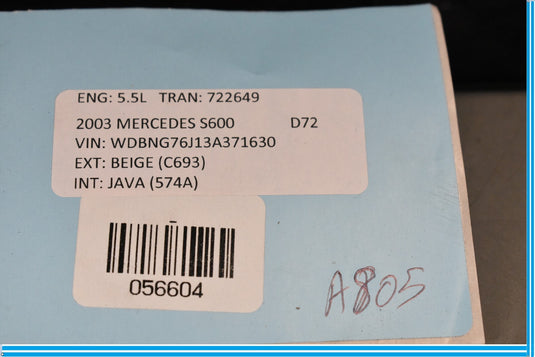 00-06 Mercedes S600 W220 Rear Right Passenger Side Window Rail Guide Bracket Oem