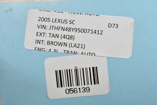 02-10 Lexus SC430 Front Lower Bumper Reinforcement Impact Bar 5214724030 Oem