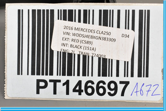 14-20 Mercedes CLA250 W117 Front Right Passenger Roof Grab Handle 0998150039 Oem