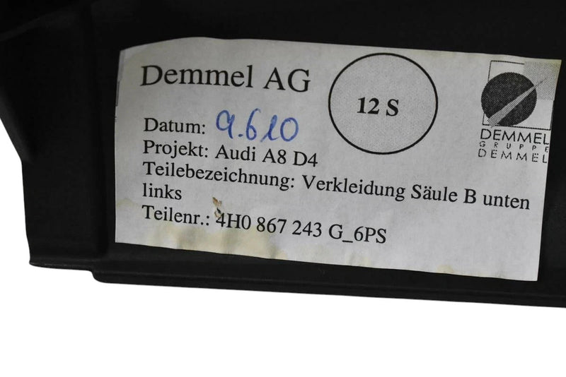 Load image into Gallery viewer, 11-17 Audi A8 A8 Quattro Left Side B Pillar Lower Trim Cover Panel Black OEM
