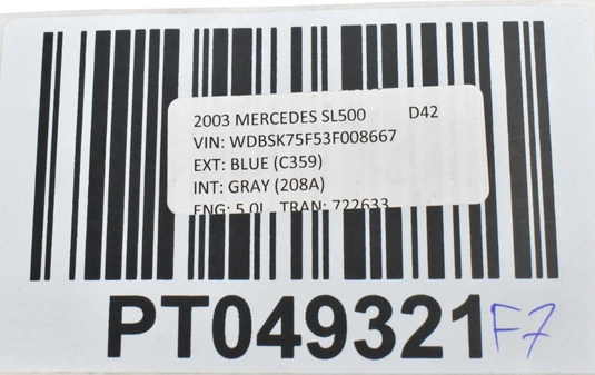 03-08 Mercedes SL500 Front Right Fender Liner Wheel Housing Cover 2306980630 Oem
