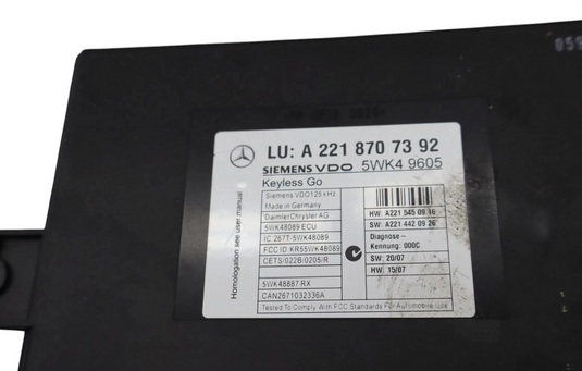 07-10 Mercedes W216 CL550 S550 Keyless Go Control Module Unit A2218707392 Oem