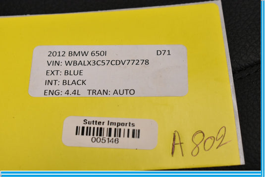 12-18 BMW 650i 640i Front Left Driver Seat Back Panel Cover Oem