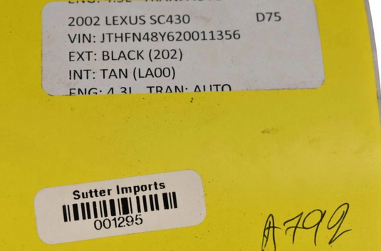 02-10 Lexus SC430 Upper Roof Top Lock Latch Actuator Mechanism 6320324050 Oem