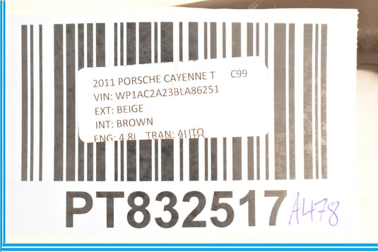 11-18 Porsche Cayenne Right Center Console Grab Handle 95855364600 Oem