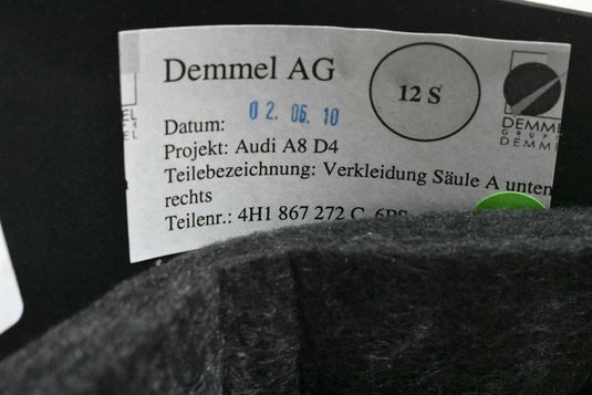 11-17 Audi A8 A8 Quattro Front Right Door Sill Plate Scuff Cover Panel Trim OEM