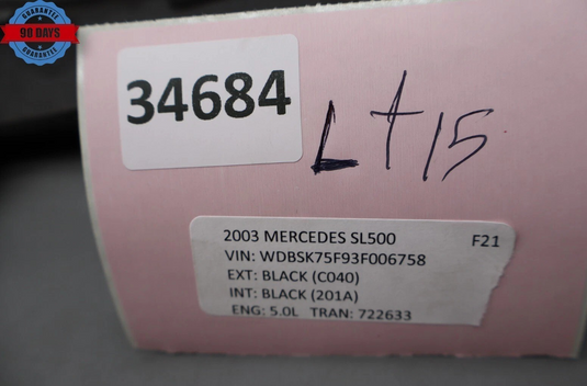 03-06 Mercedes R230 SL500 Rear Center Bumper Cover Support A2308850165 Oem