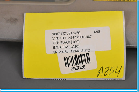 07-09 Lexus LS460 Front Right Passenger Side Sun Visor Sunvisor Oem