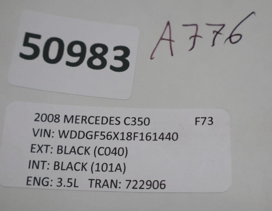 08-14 Mercedes W204 C250 C300 C350 Rear Right Side Door Lock Latch Actuator Oem