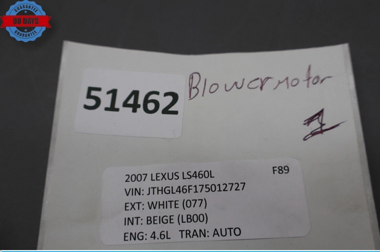 07-09 Lexus LS460 HVAC A/C Heater Core Evaporator Blower Motor 87030-50080 Oem