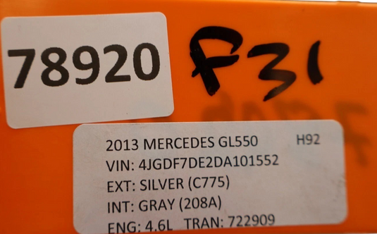 13-16 Mercedes GL450 GL550 Rear Left Side Fender Liner Splash Guard Shield Oem