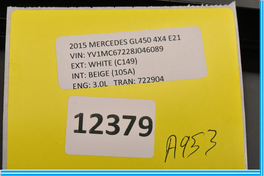 13-16 Mercedes GL450 X166 Rear Left Driver Window Glass Trim Exterior Pillar Oem