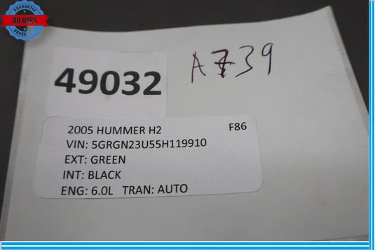 03-07 Hummer H2 Rear Left Driver Side Exterior Door Handle Black Oem