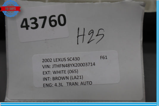 02-10 Lexus SC430 Front Left Driver Side Lower Seat Trim Cover Panel Carpet Oem